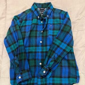 Tommy Hilfiger Kids Blue and Green Plaid Shirt